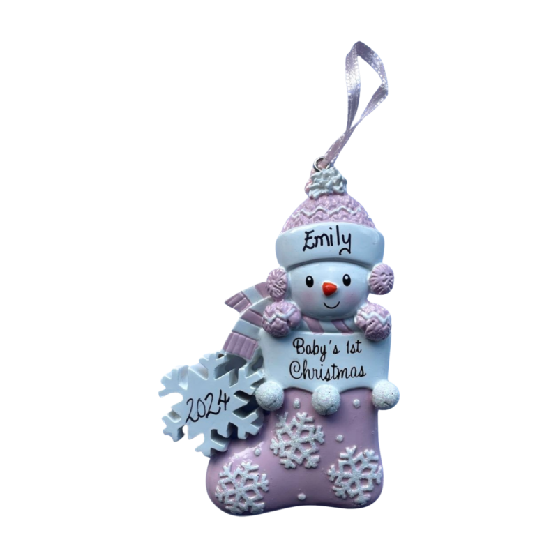 Baby Girl Snowman In Stocking 1st Christmas