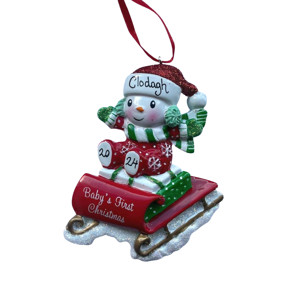 Red Snowbaby on Sled Baby's 1st Christmas