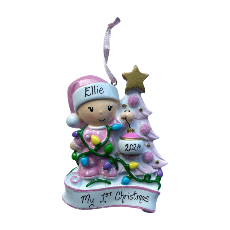 Baby Girl Decorating A Tree