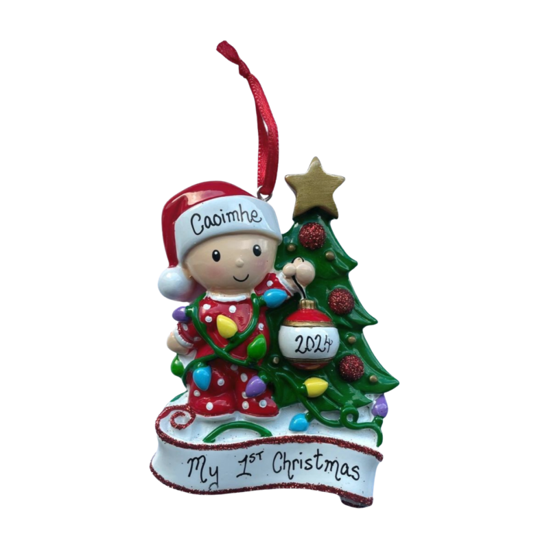 Baby Red Decorating A Tree
