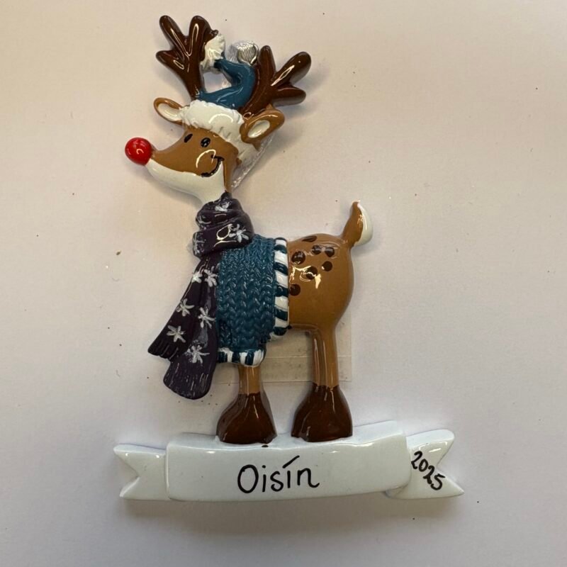Reindeer Blue Jumper Personalised Decoration