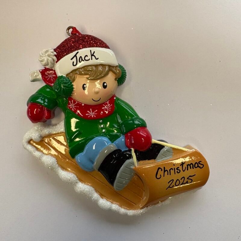 Boy On Sled Personalised Decoration