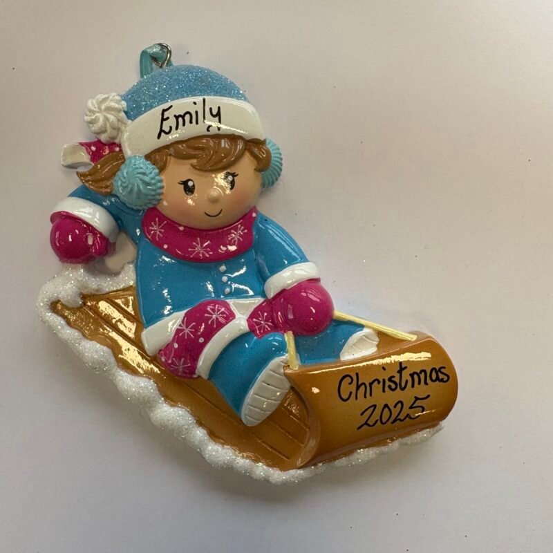 Girl On Sled Personalised Decoration